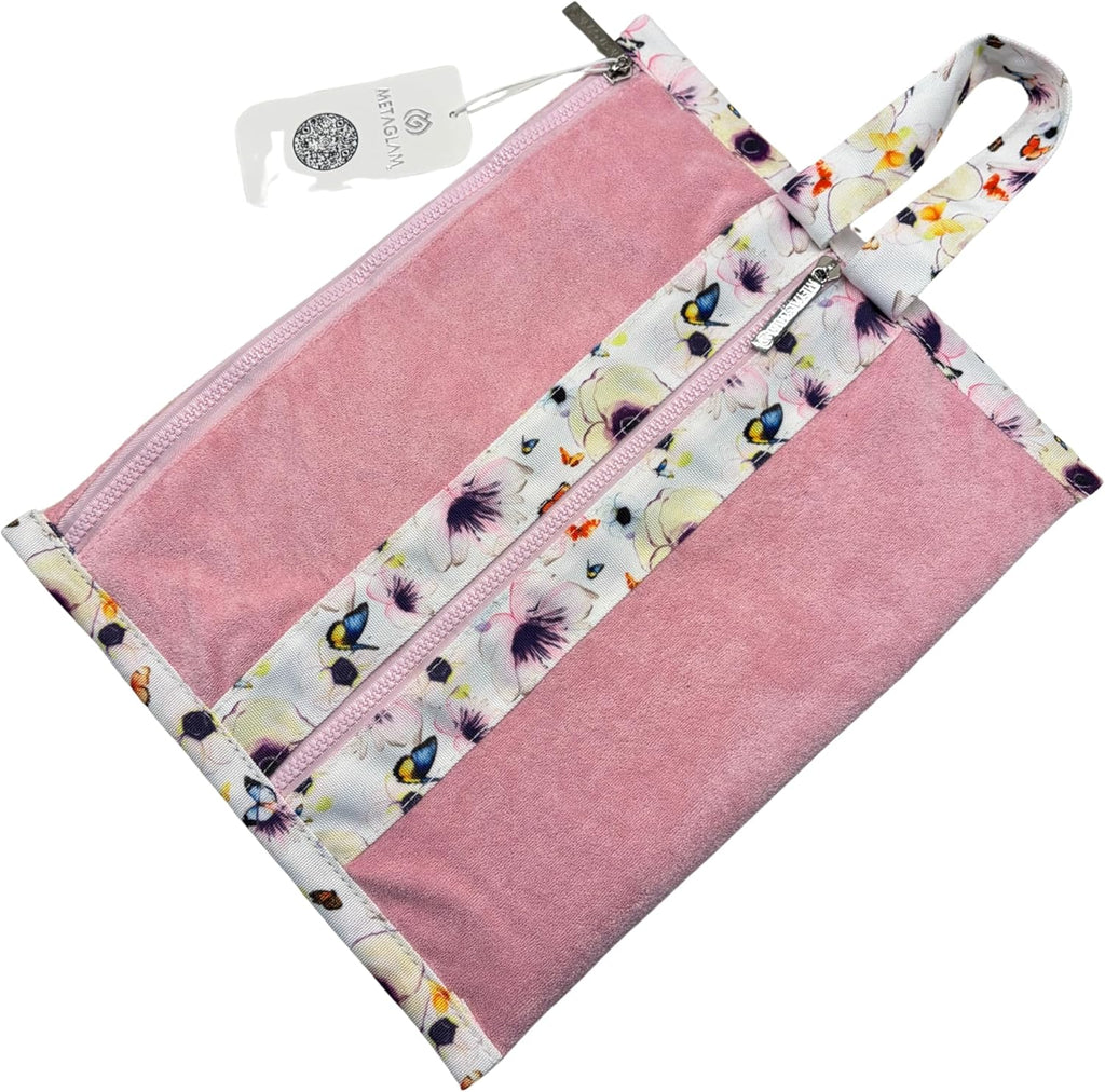Multi-Functional Zipper Towel Bag – Waterproof Makeup & Travel Organizer with Handle | Floral Pink