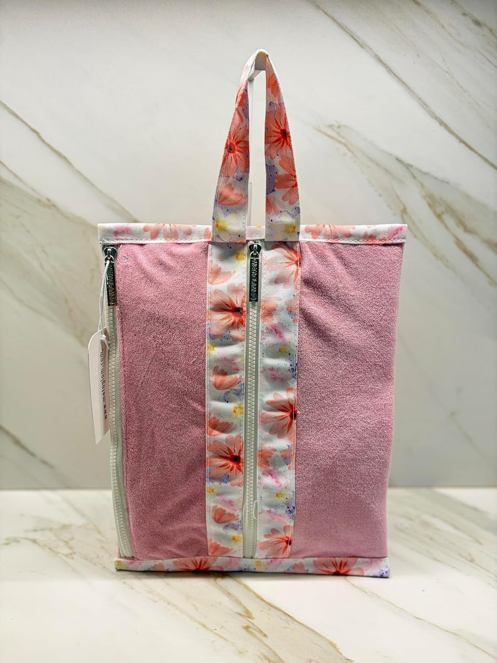 Multi-Functional Zipper Towel Bag – Waterproof Makeup & Travel Organizer with Handle | Floral Pink
