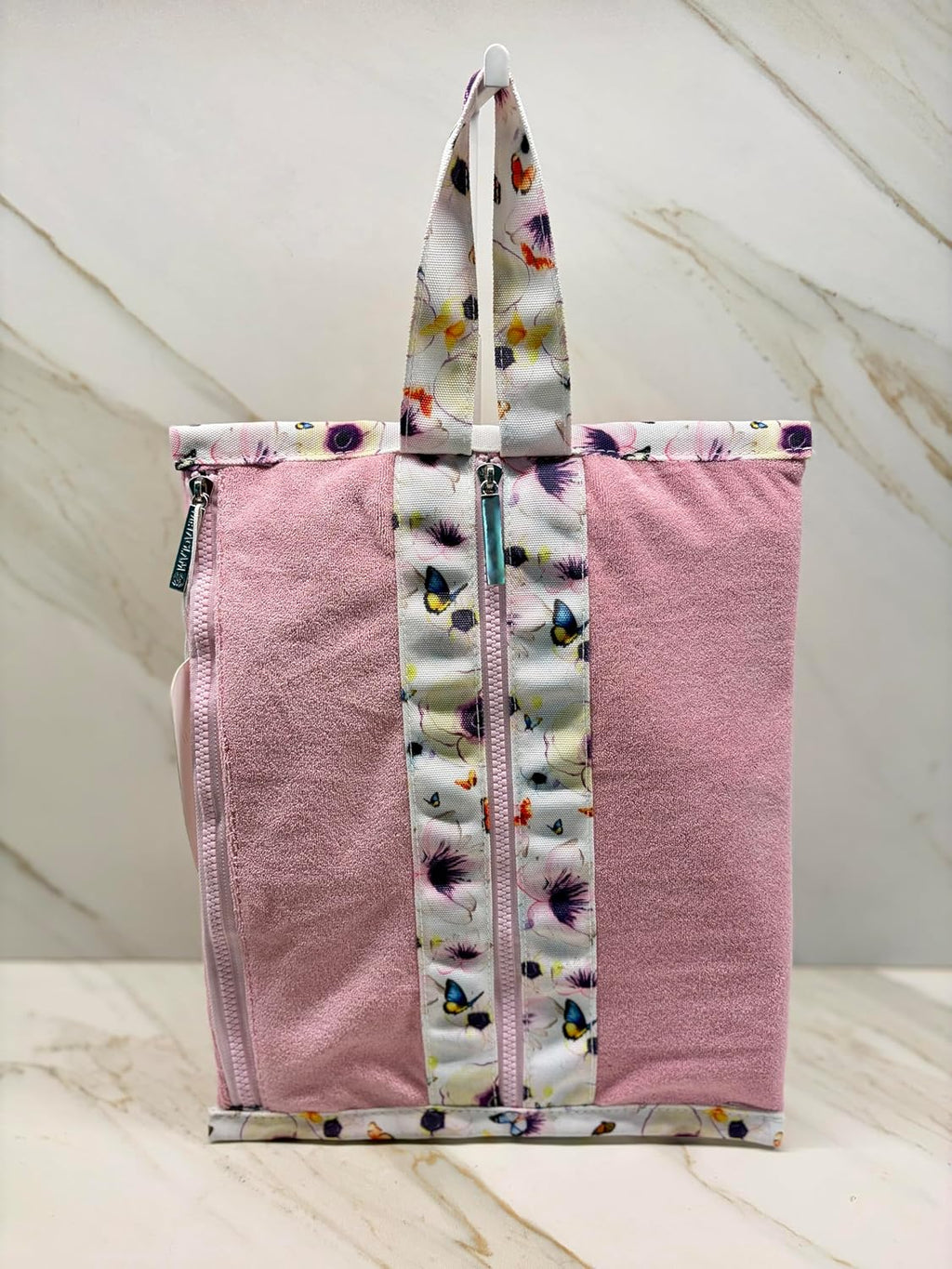 Multi-Functional Zipper Towel Bag – Waterproof Makeup & Travel Organizer with Handle | Floral Pink